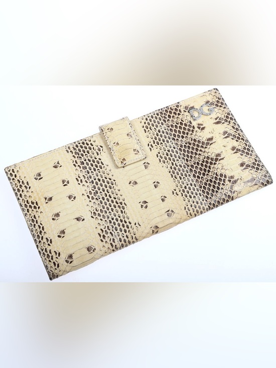 Dolce & Gabbana Handbags - Dolce & Gabbana Beige Snake-Embossed Clutch with D&G Logo